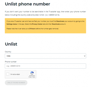 unlist phone number from truecaller