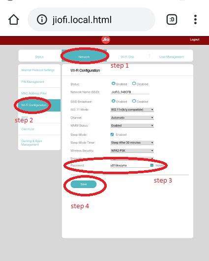 Jiofi Password Change