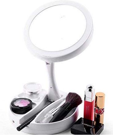 Kelexx folding round travel mirror with LED light rotating and magnifying