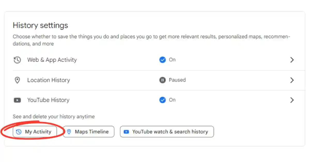 Gmail history settings