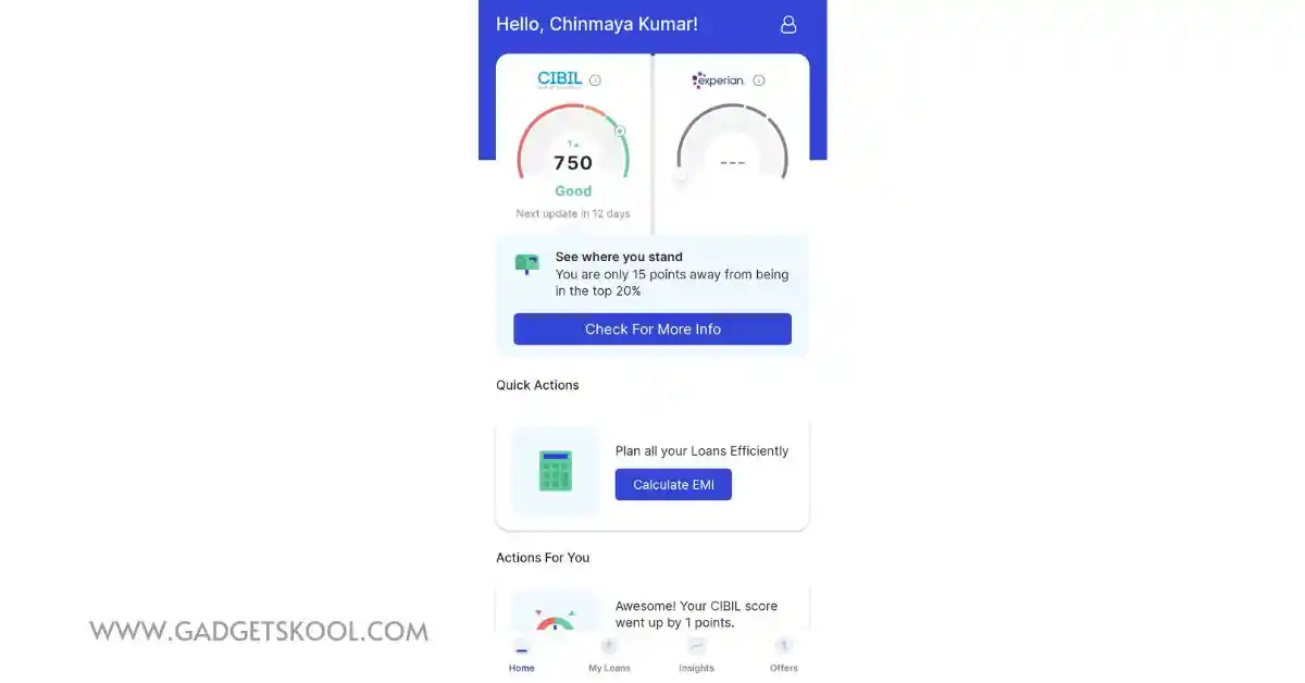 credit score details on OneScore app