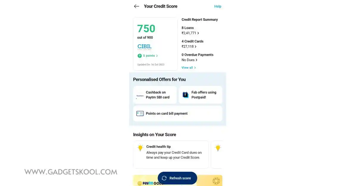 credit score on Paytm app