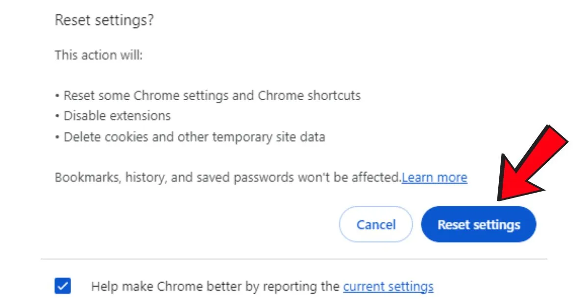 Reset browser settings