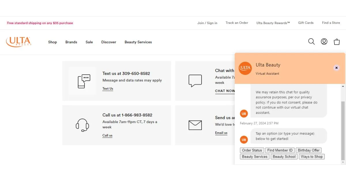 ULTA customer support contact details